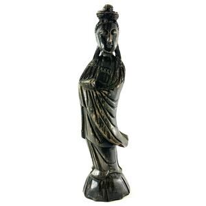 Bodhisattva Granting Kwan-Yin Vintage Hand Carved Wood Sculpture 11.5”